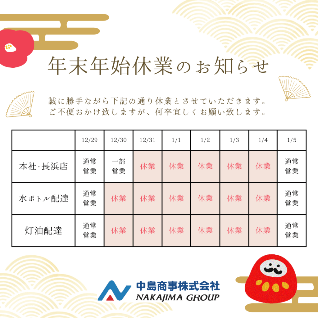 年末年始休業のお知らせ