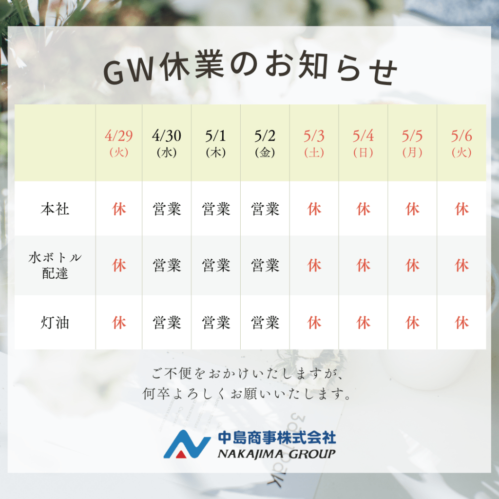 GW休業のお知らせ